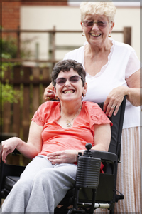 Woman in a wheelchair.